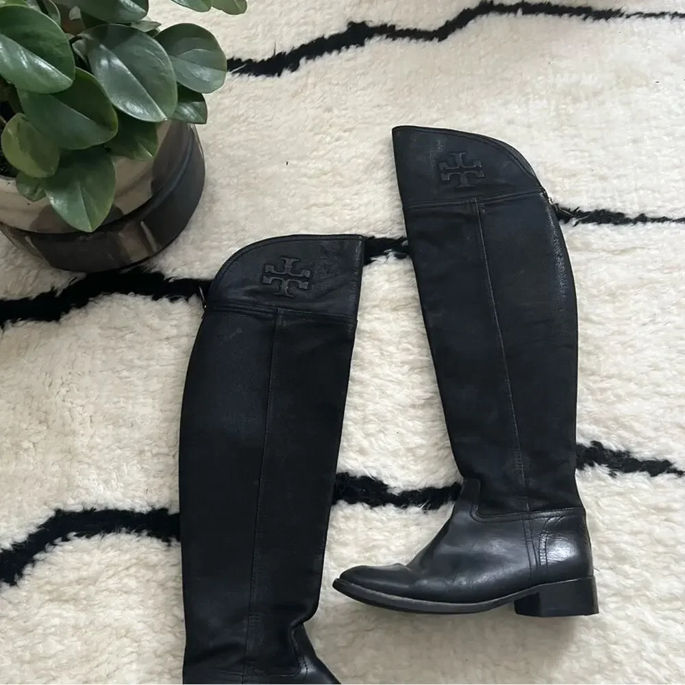 Tory Burch Simone Black Over-the-Knee Riding Boots